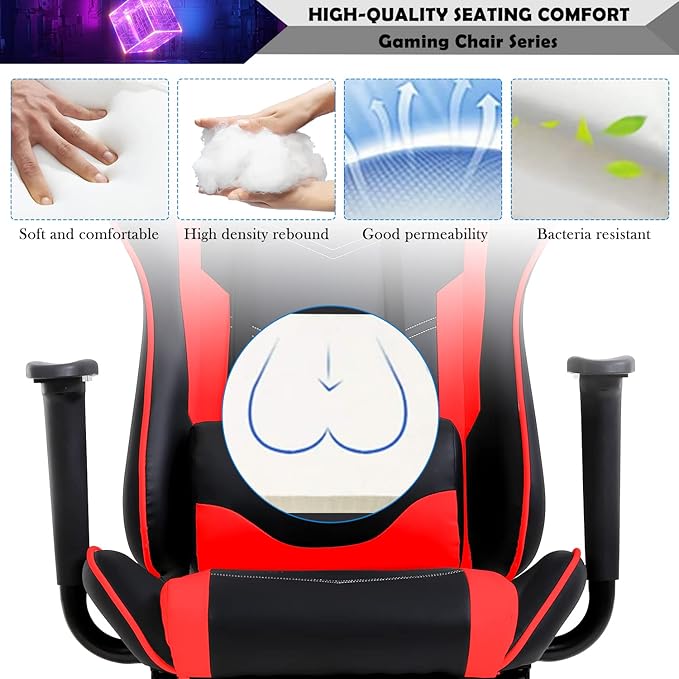Gaming Chair Racing Style Office Computer Game Chair Ergonomic Desk Chair with Headrest Lumbar Support, High Back Gamer Office Chair Recliner Video Game Chairs for Kids or Adults,Red