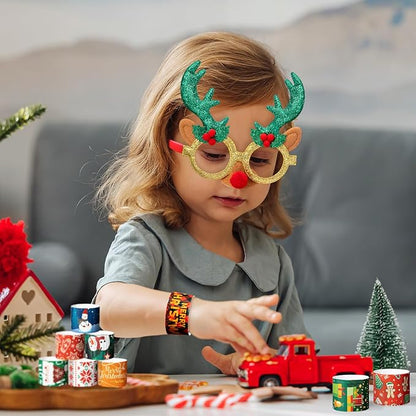 148 Pcs Christmas Party Favors, Glitter Glasses, Pop Fidget Toys Keychain, Make a Face Sticker, Assorted Stamps Self-Ink Stamper, Slap Bracelet, Christmas Sticker, Christmas Toy Gift for Kid