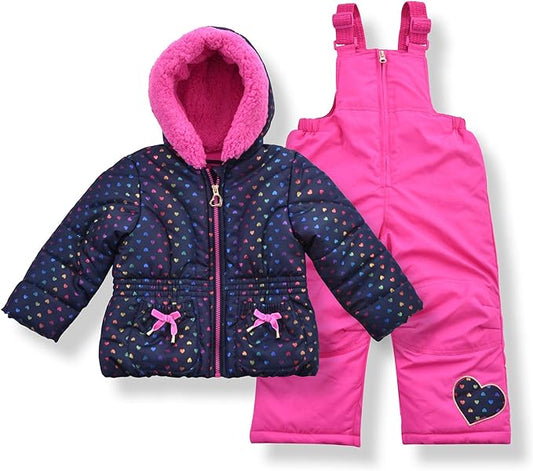 Arctic Quest Little Girls Bib Snow Pants and Ski Jacket Water-Resistant Snowsuit For Kids Winter Jacket For Girls