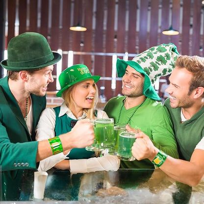 48pcs St. Patrick's Day Slap Bracelets, Lucky Shamrock Kids Snap Wristbands Toys for Irish St. Patty Party Supply