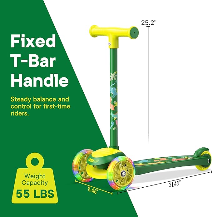 3 Wheel Scooter for Kids, Smooth Light Up LED Front Wheels, Wide Anti Slip Deck, Rear Foot Brake, Easy Lean to Steer Maneuvering, Indoor & Outdoor Ride On Toys for Ages 2 Up,