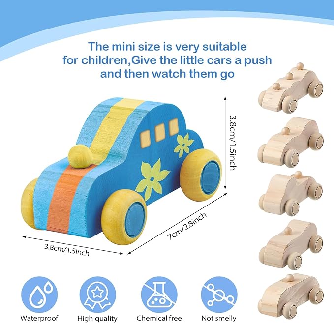 clothmile 6 Pieces DIY Wood Car Toys Unfinished Wooden Cars Toys Wooden Painting Blocks Crafts Kits for Christmas School Students Home Activities Craft Projects Easy Woodworking and Family Time Set