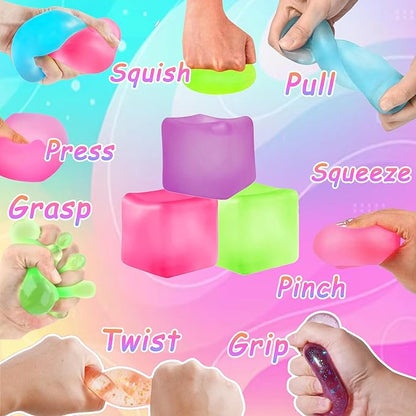 3Pcs Stress Cube Squishy Toys, Slow Rising Ice Cube Stress Balls, Sensory Fidget Toys for Anxiety Relief, Sensory Ice Cube Gel Filled Squishy Ball Toys for ADD/ADHD Kids Adults(Purple,Green,Pink)