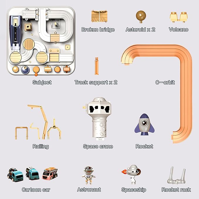 Mostop Kids Race Track Game Car Adventure Toy for 3 4 5 6 7 Years Old Boys Girls, Spaceship Puzzle Rail Track City Rescue Playset Magnet Toy Educational Learning Toddler Race Track with 3 Mini Cars