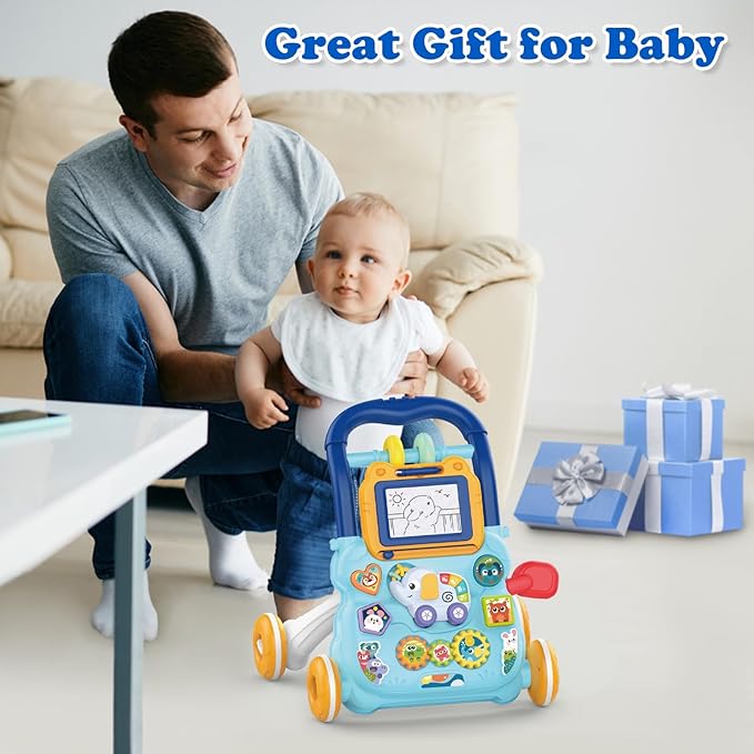 Baby Walker and Activity Center for Girl, Learning to Walk, Sit to Stand, Early Educational Push Toys with Music Panel for Infant Toddler 12+ Month