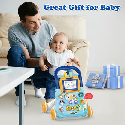 Baby Walker and Activity Center for Girl, Learning to Walk, Sit to Stand, Early Educational Push Toys with Music Panel for Infant Toddler 12+ Month