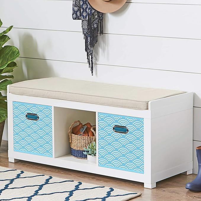 Fabric storage bins Cubes, Fabric Cube Organizer with Handle, Foldable Cube Bins for Cloth or Accessary Storage, 11x11x11, Set of 3, (Blue clouds)