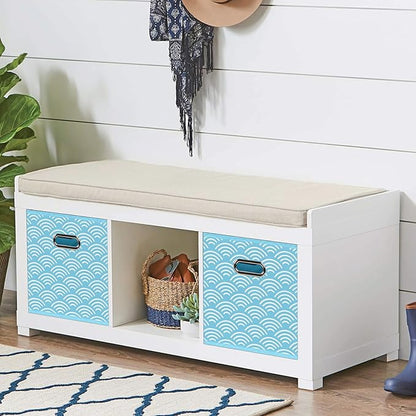 Fabric storage bins Cubes, Fabric Cube Organizer with Handle, Foldable Cube Bins for Cloth or Accessary Storage, 11x11x11, Set of 3, (Blue clouds)