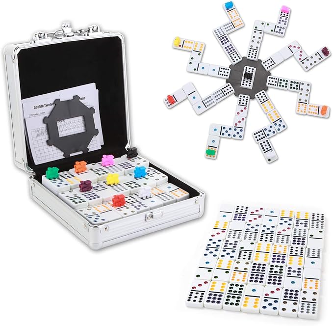 NOLIE Mexican Train Dominoes Game, Double 12 Dominoes Set, Dot Dominoes with Aluminum Case