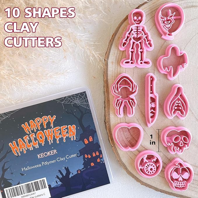 Keoker Halloween Polymer Clay Cutters for Earrings, 10 Shapes Halloween Clay Cutters for Polymer Clay Jewelry