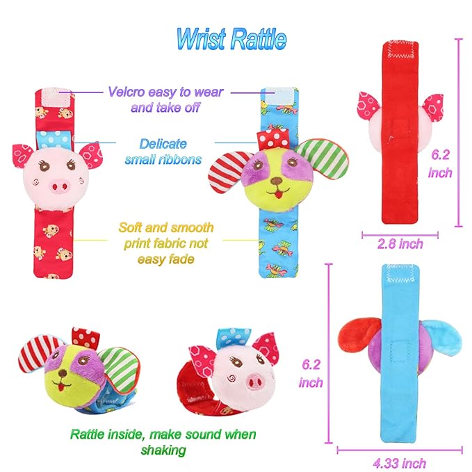 Bloobloomax Wrist Rattles Foot Finder Rattle Sock Baby Toy, Rattle Toy, Arm Hand Bracelet Rattle, Feet Leg Ankle Socks, Activity Rattle Present Gift for Newborn Infant Babies Boy Girl (5pcs-D)