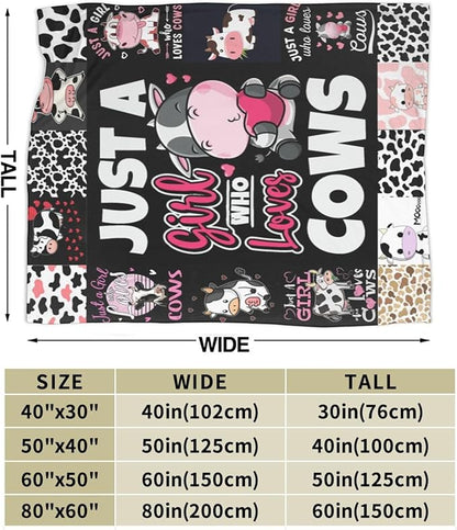 Just A Girl Who Loves Cows Throw Blanket Cute Farm Cow Animal Plush Fleece Soft Cozy Cartoon Cattle Gifts Blanket for Kids Girls Adults Couch Bed Chair Office Dorm Decor 40''X50''