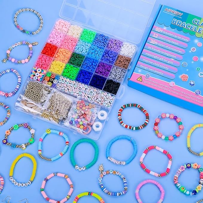Clay Beads Bracelet Making Kit, 6500 Pieces, 24 Colors, Preppy Beads with Charms, DIY Jewelry Crafts for Kids 6-13