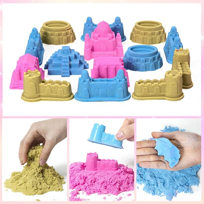 Hymaz Unicorn Sensory Bin, 47 pcs Unicorn & Ocean Sensory Bins for Kids 2-4 5-7, Kids Play Sand for Sandbox Toys, Sandbox with lid Castle Unicorn Toys for Girls Age 4-6 Indoor Xmas Birthday Gifts