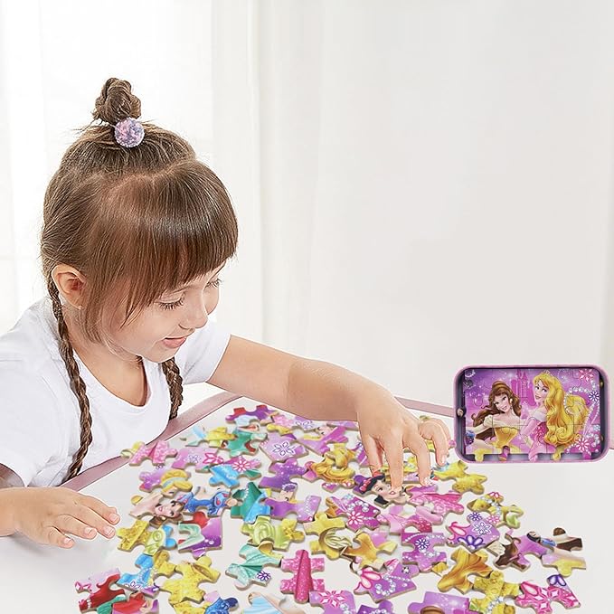 Princess Puzzles for Kids Ages 4-8 60 Pieces Puzzles for Kids Ages 3-5 Princess Puzzle for Girls and Boys Toys Jigsaw Puzzles in a Metal Box Educational Puzzles (Princess 0685)