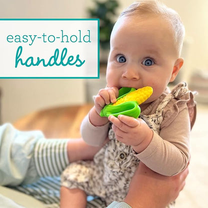 Infantino Lil' Nibbles Textured Silicone Teether - Sensory Exploration and Teething Relief with Easy to Hold Handles, Corn