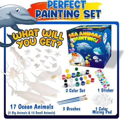 FUNZBO Shark Toys Painting Kits for Kids Ages 4-8, Arts and Crafts for Kids with Art Supplies, Sea Animal Creatures Ocean Fish Toys for Toddlers Boys Girls Ages 3-12 Birthday Gift
