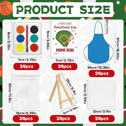 Gosodeny 24 Sets Valentines Watercolor Paint Set Painting Cards Painting Canvas Panel with Wooden Easel Watercolor Paint Painting Brush Kit Valentines Day Cards Packaging Bag Set Gifts