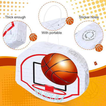 162 Pcs Basketball Piñata Basketball Party Favors with Blindfold Confetti Bat Stress Balls Keychains Wristbands Whistles Eraser Slap Bracelet Stickers Sports Piñata Birthday Party Decoration