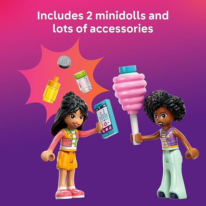 LEGO Friends Cotton Candy Stand and Scooter - Building Toy Pretend Play Set for Kids, Girls and Boys, Ages 6+ - with 2 Minidolls, Wheelable Food Cart and Accessories - Gift Idea for Birthday - 42643