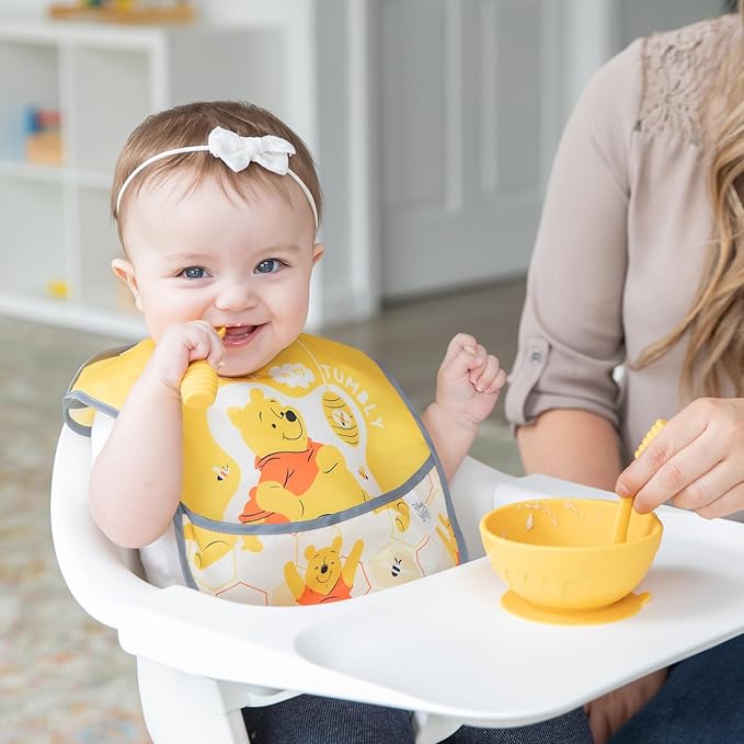 Bumkins Disney Baby Bowl, Silicone Feeding Set with Suction for Baby and Toddler, Includes Spoon and Lid, First Feeding Set, Essentials for Baby Led Weaning for Babies 4 Months Up, Winnie the Pooh