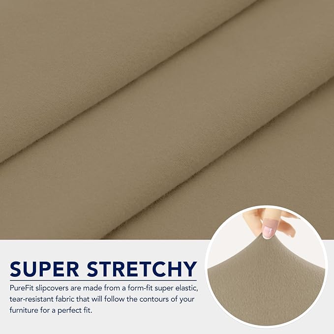 PureFit 100% Dual Waterproof Couch Cover Slipcovers for Couches and Sofas - Stretch Non Slip Fleece Sofa Covers Washable, Leakproof Furniture Protector for Kids, Pets, Dog (Loveseat, Natural)