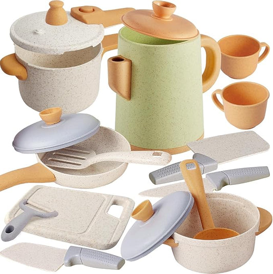 Play Kitchen Pots and Pans Set for Kids, Pretend Role Play Cooking Toys Gifts for Toddlers Girls Boys Ages 3 4 5 6