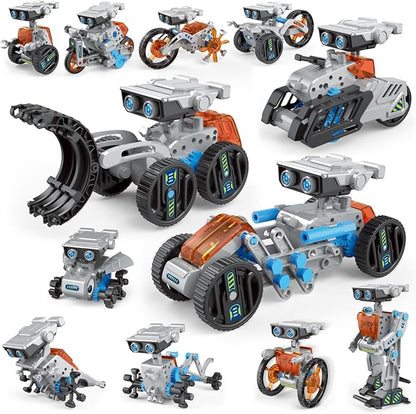 12 in 1 Solar Robot Kit Toys for Kids, 202 Pieces DIY STEM Building Science Learning Educational Experiment Kit Solar and Cell Powered, Gift for Boys Girls (Orange)