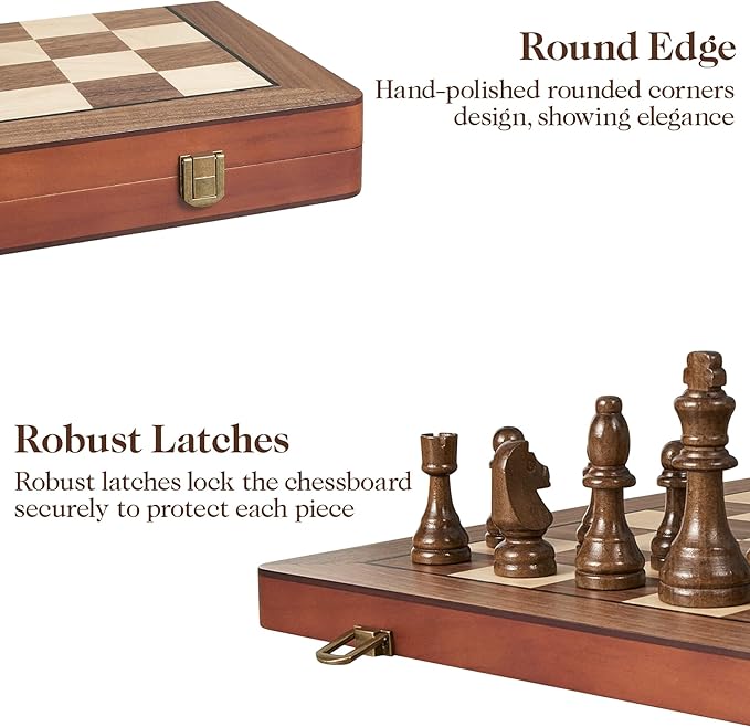 17" Magnetic Wooden Chess Set for Adults Kids, Chess Board Games with Magnetic Pieces & Extra Queens, Folding Portable Travel Large Unique Chess Sets for Tournament Professional Beginner