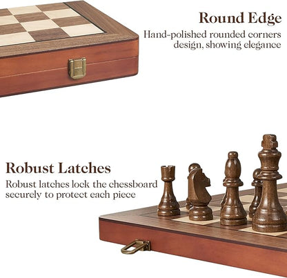 17" Magnetic Wooden Chess Set for Adults Kids, Chess Board Games with Magnetic Pieces & Extra Queens, Folding Portable Travel Large Unique Chess Sets for Tournament Professional Beginner