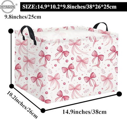 HIYAGON Rectangular Pink Basket for Girls Kids Baby Storage Basket Toy Storage Bin Organizer Box Room Decor(Pink Bowknot)