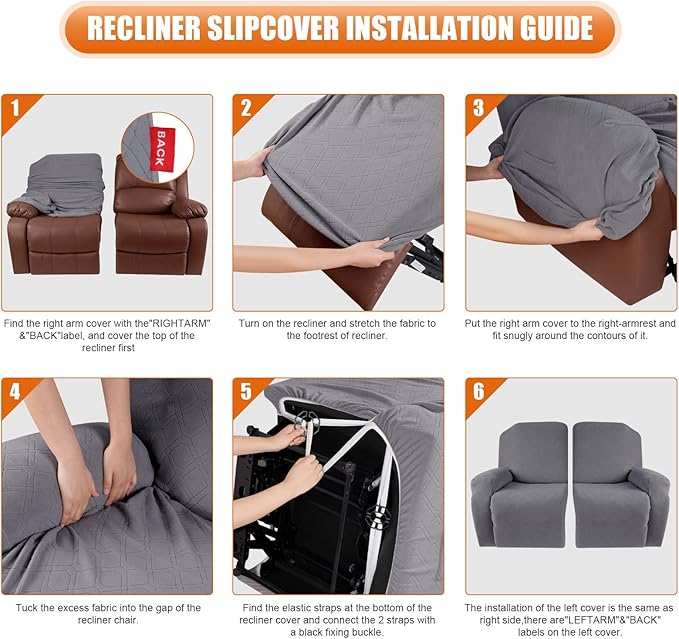 VANSOFY Oversized Recliner Cover, 2-Pieces Stretch Reclining Couch Cover with Pockets Loveseat Sofa Slipcovers Soft Washable Furniture Protector for Dogs Cats(Light Gray)