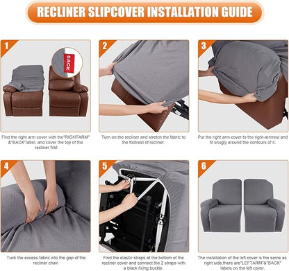 VANSOFY Oversized Recliner Cover, 2-Pieces Stretch Reclining Couch Cover with Pockets Loveseat Sofa Slipcovers Soft Washable Furniture Protector for Dogs Cats(Light Gray)