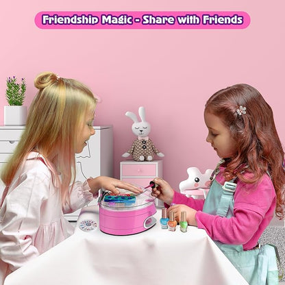 BATTOP Kids Nail Polish Set for Girls, Nail Art Kit for Kids with All-in-One Organizer Nail Dryer, Polish, Stickers, Gems, Filer - Ideas Gift for Girls 6 7 8 9 10 11 12 - Dress-Up Toy