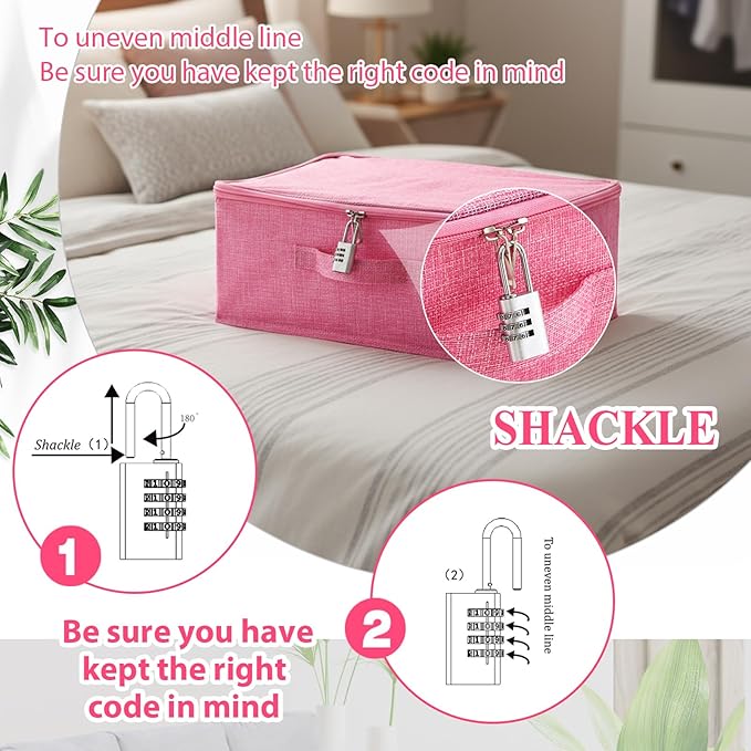 Briwooody Discreet Lockable Toy Bag Storage Organizer Toy Bag Storage Bins Case with Zipper Lid for Women and Men Clothes Container(Pink,15 x 10 x 6.3 Inch)