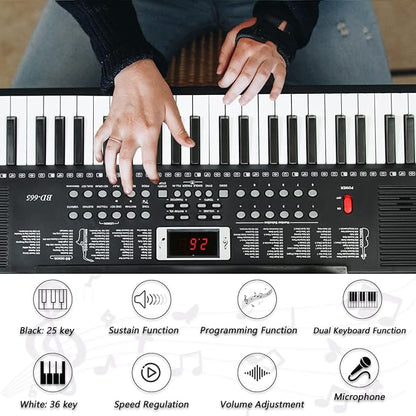 61 Key Keyboard Piano for Beginners with Lighted Keys & Pro Teaching Modes,Includes Stand, Bench, Microphone, Music Stand,70 Demos, 200 Rhythms/Tones, Gift for Beginners