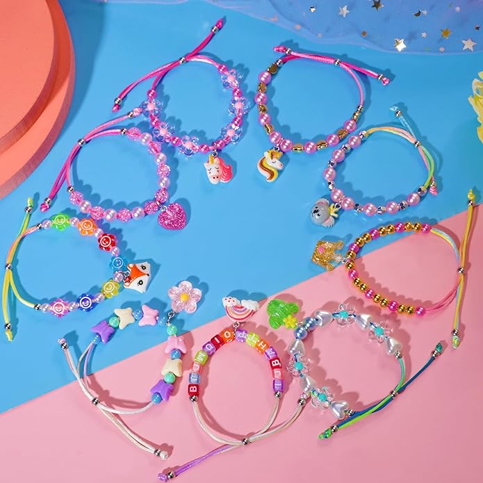 PinkSheep Friendship Bracelets Little Girl Jewelry, 12PCS Girls Bracelets for Kids, Baby Adjustable Multicolor Woven Pretend Play Bracelet Bulk Bracelet