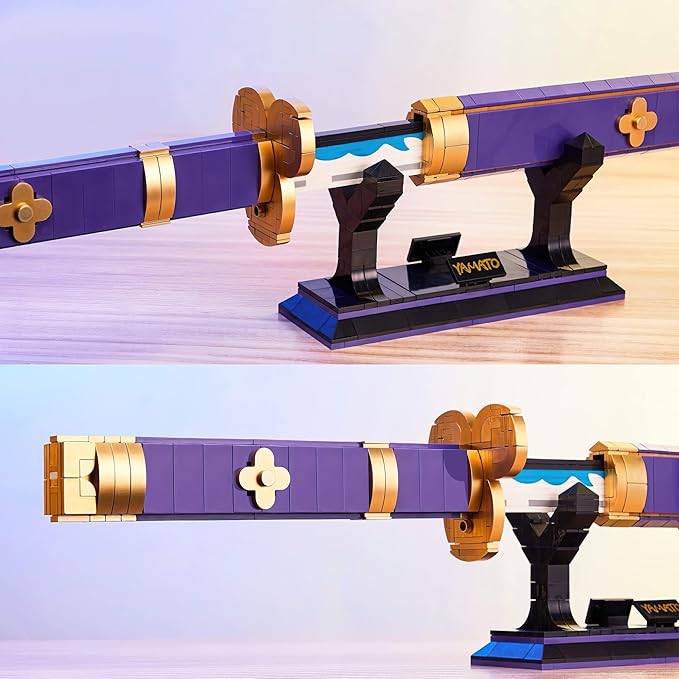 HI-REEKE Cosplay Anime Swords Building Blocks Kit 1 Piece Roronoa Zoro Enma Yamato Sword Model Samurai Katana Toys for Adult -936PCS Luminous