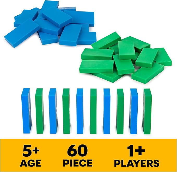 Spin Master Games H5 Domino Creations, 60-Piece Neon Blue/Green Set by Domino Artist Youtuber Lily Hevesh Classic Family Game, for Adults and Kids Ages 5 and up
