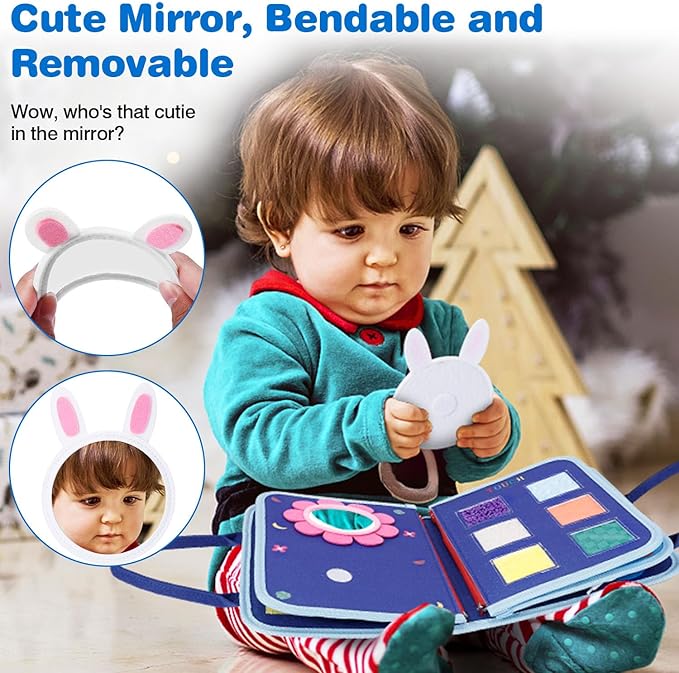 JHkim Busy Board Montessori Toys for 1 2 3 4 Year Old Boys Girls Gifts, Sensory Toy for Toddlers 1-3, Educational Activities Travel Toy for Airplane Car, Busy Book for Learning Fine Motor Skills,Blue