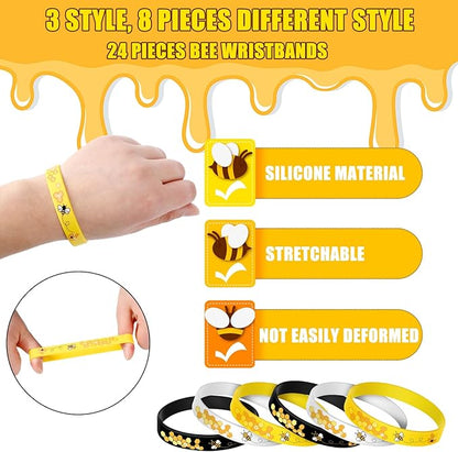 48 Pieces Cute Bee Keychain Bee Rubber Bracelets Bee Birthday Party Favors Honey Bee Silicone Wristband Bee Party Decorations for Birthday Supplies