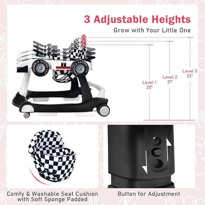 BABY JOY 4-in-1 Baby Walker, Foldable Activity Walker with Adjustable Height & Speed, Music, Lights, Anti-Rollover, Toddler Push Walker, Baby Walker with Wheels for Boys Girls 6-18 Months (White)