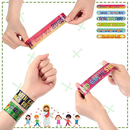 Jenaai Christian Slap Bracelets Religious Party Favors Bible Verses Bracelets Bulk Jesus Loves You Christian Crafts Sunday School Gifts Classroom Prizes