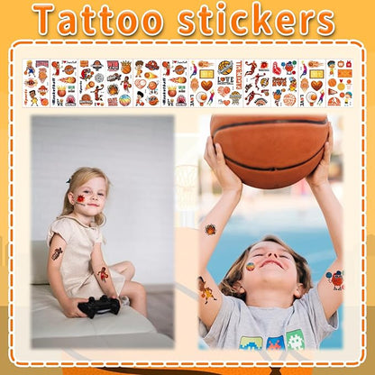 Basketball Party Favors, 172 pcs Birthday Party Supplies contains Cups, Straws, Whistles, Bracelets, Keychains, Stickers, Soft Balls, Tatoo Stickers, Thank You Tags for Sport Themed Birthday Decors