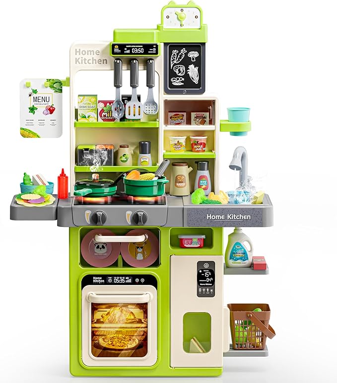 Letapapa Kids Pretend Play Kitchen Set, Kitchen Toys with Realistic Sound & Light, Cooking Stove, Sink, Play Food and Kitchen Accessories, Pretend Kitchen Playset Gifts for Toddlers Girls Boys