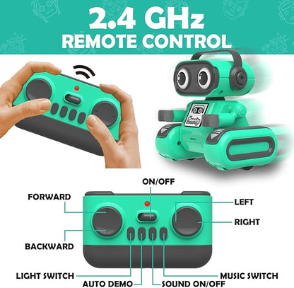 Robot Toys for Kids, Rechargeable Remote Control Toys for Boys 3-5, RC Robots with Auto-Demonstration, Recording, Repeat, Flexible Head & Arms, Dance Moves, Music, Gift Ideas for Birthday Xmas
