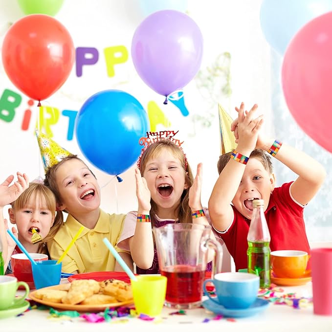 Civaner 24 Pieces Color Brick Party Slap Bracelet Colorful Building Blocks Pattern Slap Bracelets for Building Blocks Party Favors Slap Bracelet Party Supplies for Kids Teens Adults