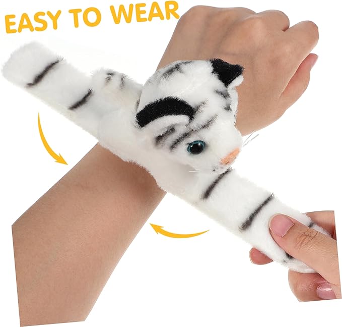 Abaodam Animal Slap Bracelet Tiger Slap Bracelet Plush Stuffed Animal Slap Bracelets Snap Wrist Band for Kids Birthday Party