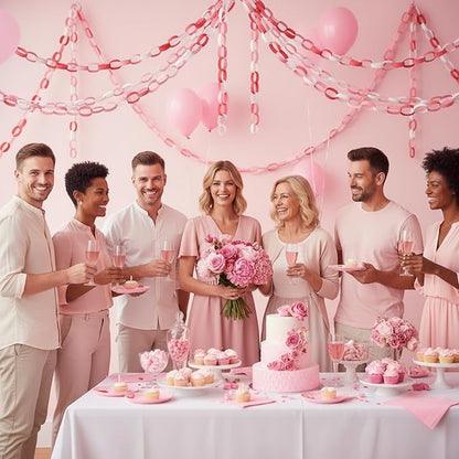 Lincia 600 Sheet Paper Chain Garland Strips 1x8 Inch with Double Sided Tape, DIY Construction Paper Chains for Birthday Wedding Holiday Party Decorations, Crafts Supplies (Pink Gradient)