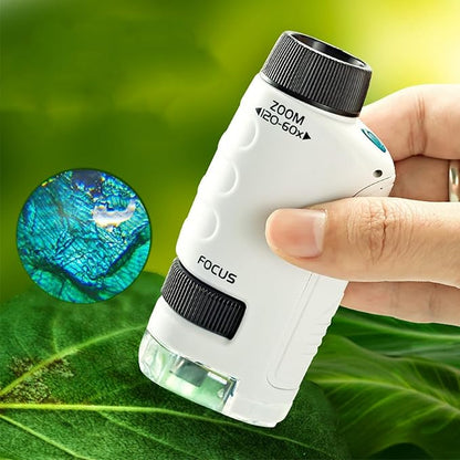 Mini Microscope for Kids,Mini Microscope 60x-120x,LED Pocket Microscope,Portable Handheld Education Science Experiment Set Toys(White)
